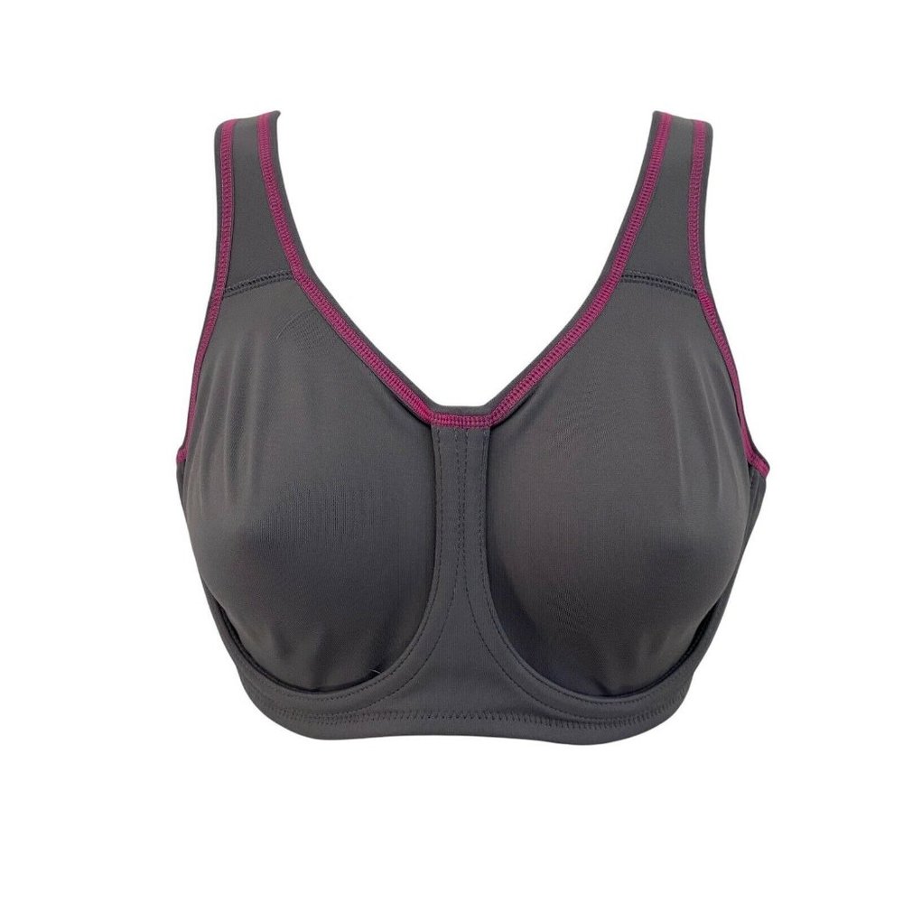 Women's Full Coverage Sports Bra - Gray with Pink Trim
